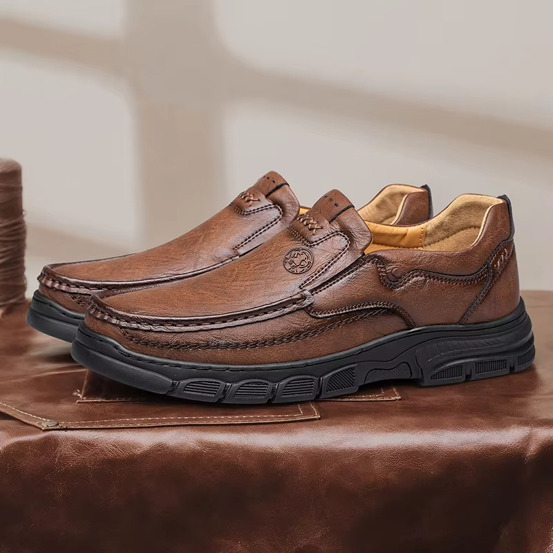 MAXON™ Brown Handmade Thick Rubber Casual Leather Loafers