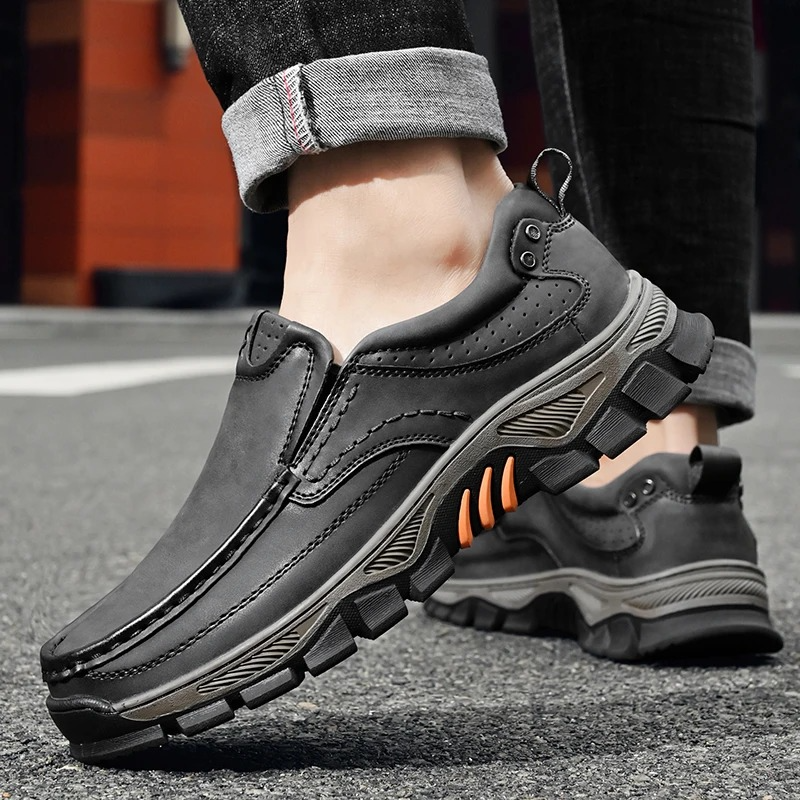 MAXON™ Gray Retro Style Leather Comfort Casual Shoes