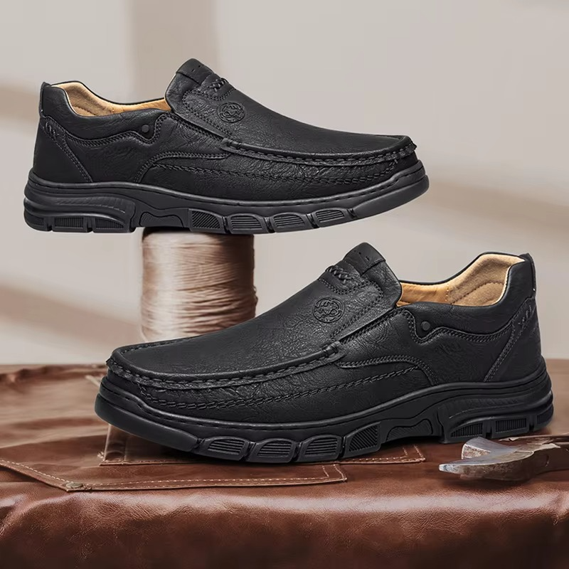 MAXON™ Black Handmade Thick Rubber Casual Leather Loafers