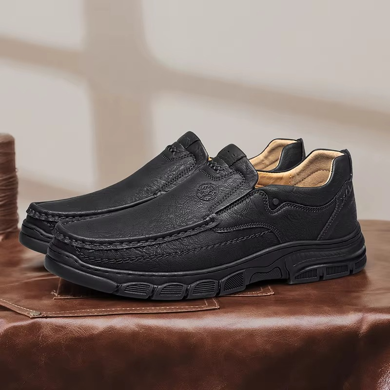 MAXON™ Black Handmade Thick Rubber Casual Leather Loafers