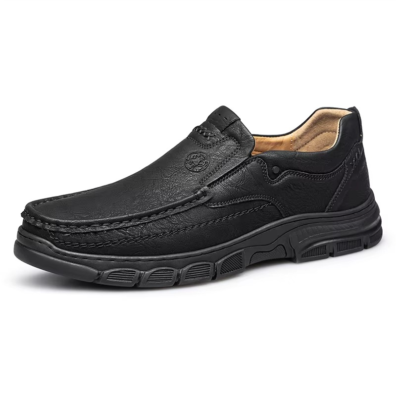 MAXON™ Black Handmade Thick Rubber Casual Leather Loafers