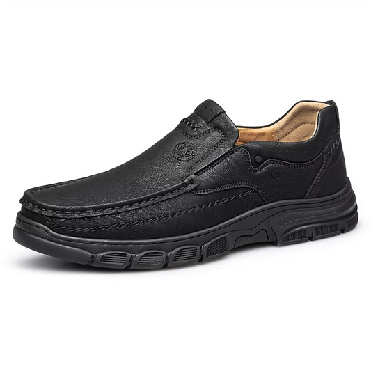 MAXON™ Black Handmade Thick Rubber Casual Leather Loafers