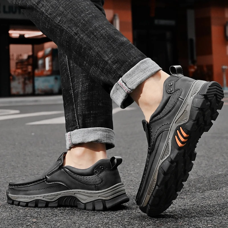 MAXON™ Gray Retro Style Leather Comfort Casual Shoes