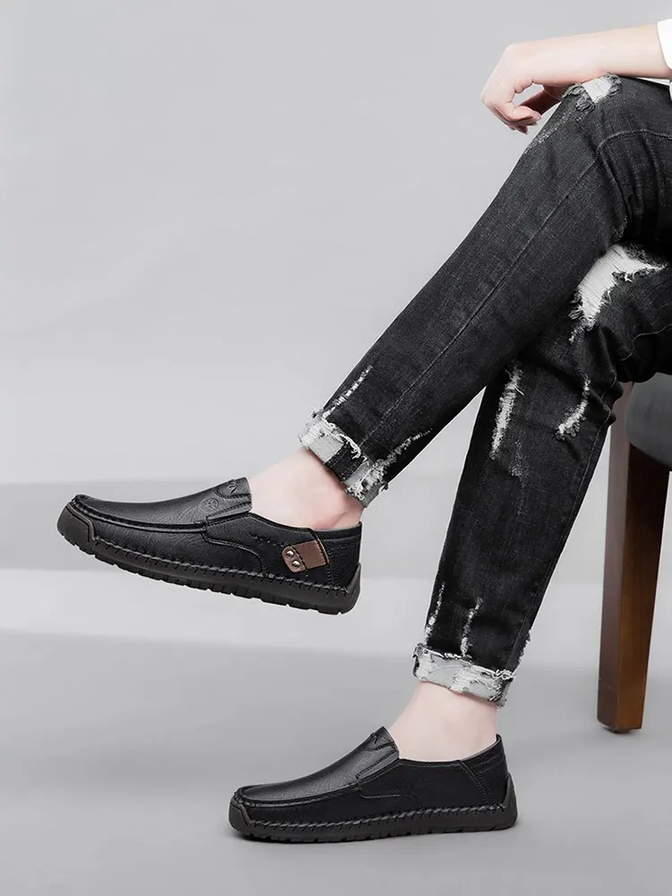 MAXON™ Black Handmade Thick Rubber Casual Leather Shoes