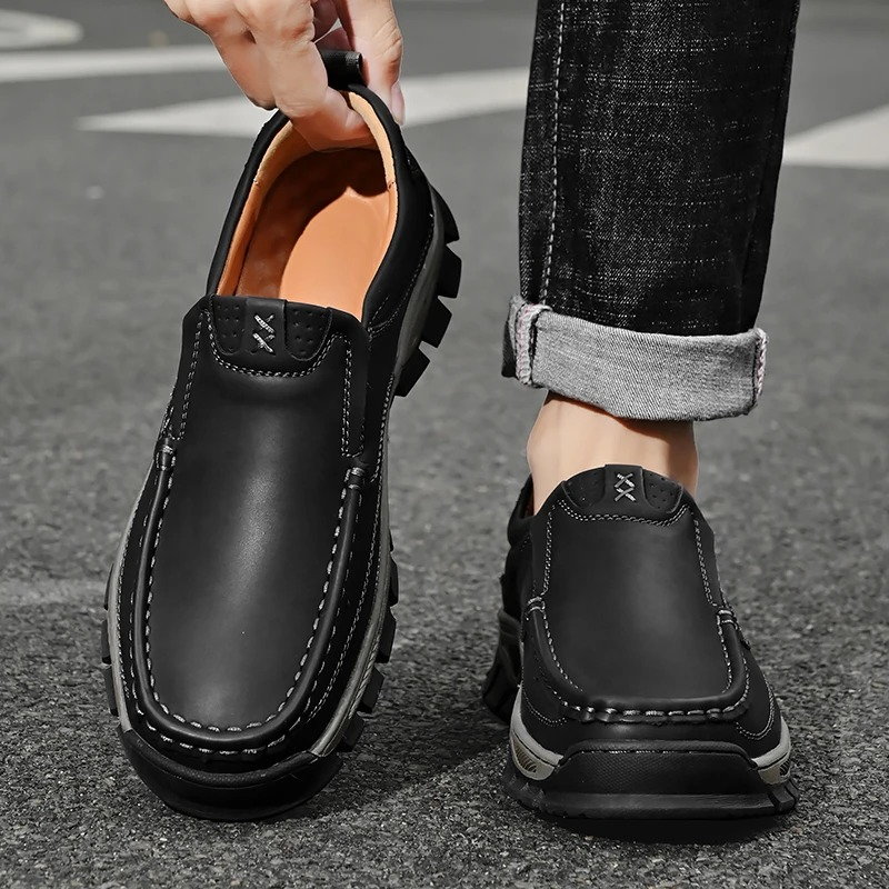 MAXON™ Black Retro Style Leather Comfort Casual Shoes